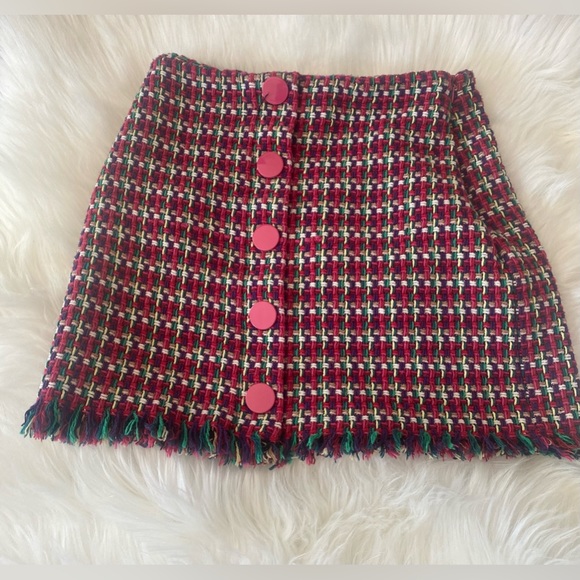 Zara Dresses & Skirts - ZARA Woman Tweed Fringe Mini Blanket Skirt Pink Size Small EUC